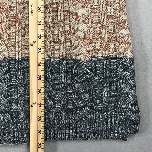 Lety & Me Cardigan Women's Large Brown Colorblock Sweater Knit Hooded Open Front - Picture 14 of 15